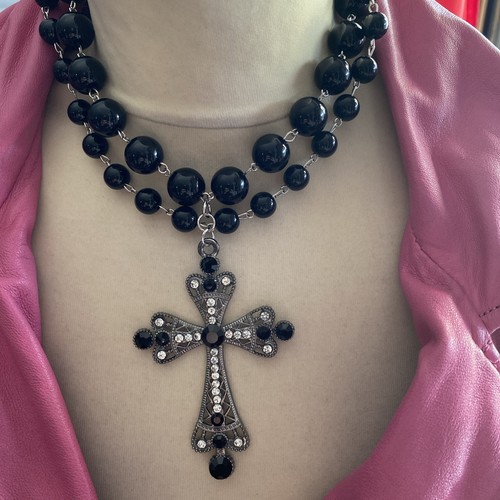 Schwarze perlenkette kreuz - schwarze,