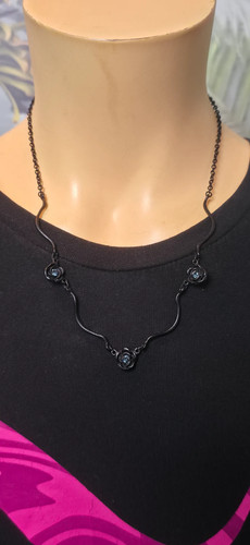 Kette schwarz rosen strass - kette,