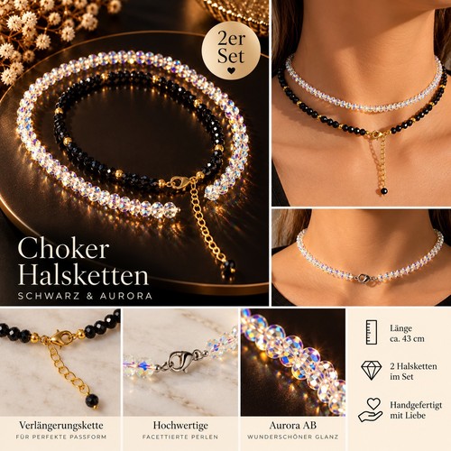 Choker halskette schwarz gold - choker,