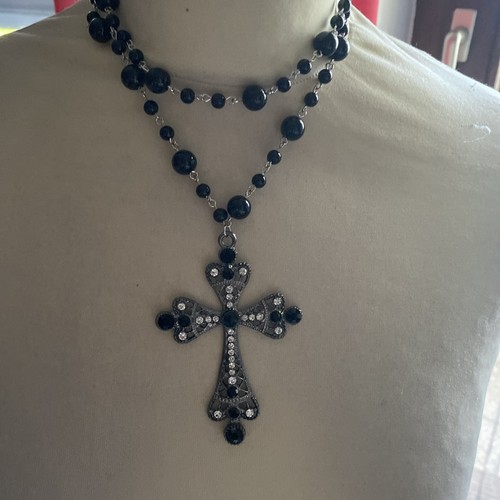 Schwarze perlenkette kreuz - schwarze,